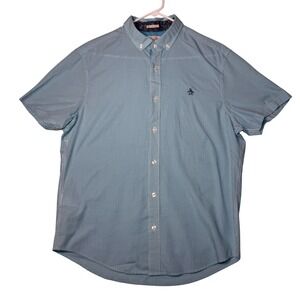 Original Penguin Mens Heritage Slim Fit Blue Checkered Button Down Shirt Casual